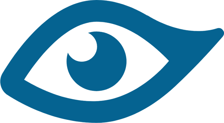 A blue and green eye with a spiral design.