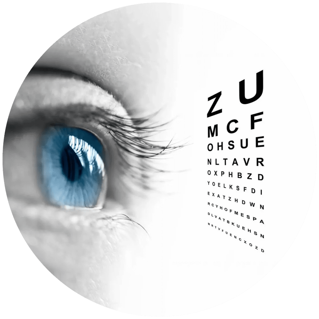 A close up of an eye with the word zu on it